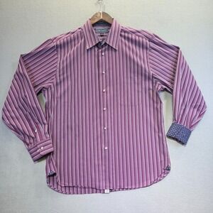 Paul Fredrick Men's Slim Fit Long Sleeve Button Up Flip Cuff‎ Shirt Size Large
